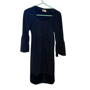 Paper Doll Girls Size 8 Black Sparkle Midi Dress Long Bell Sleeve Fit & Flare Dr